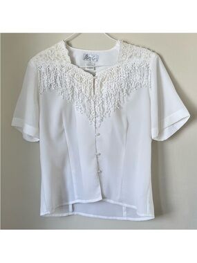 Vintage casual cocktail feminine Chic White Fringe Blouse size 12